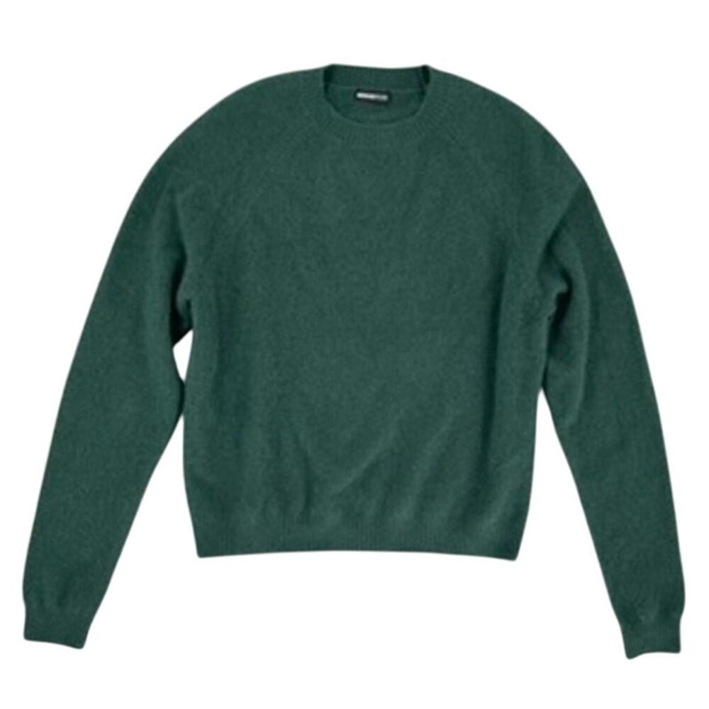 Minnie Rose Cashmere Sweater Green Medium 9gg Long Sleeve Shrunken Crew